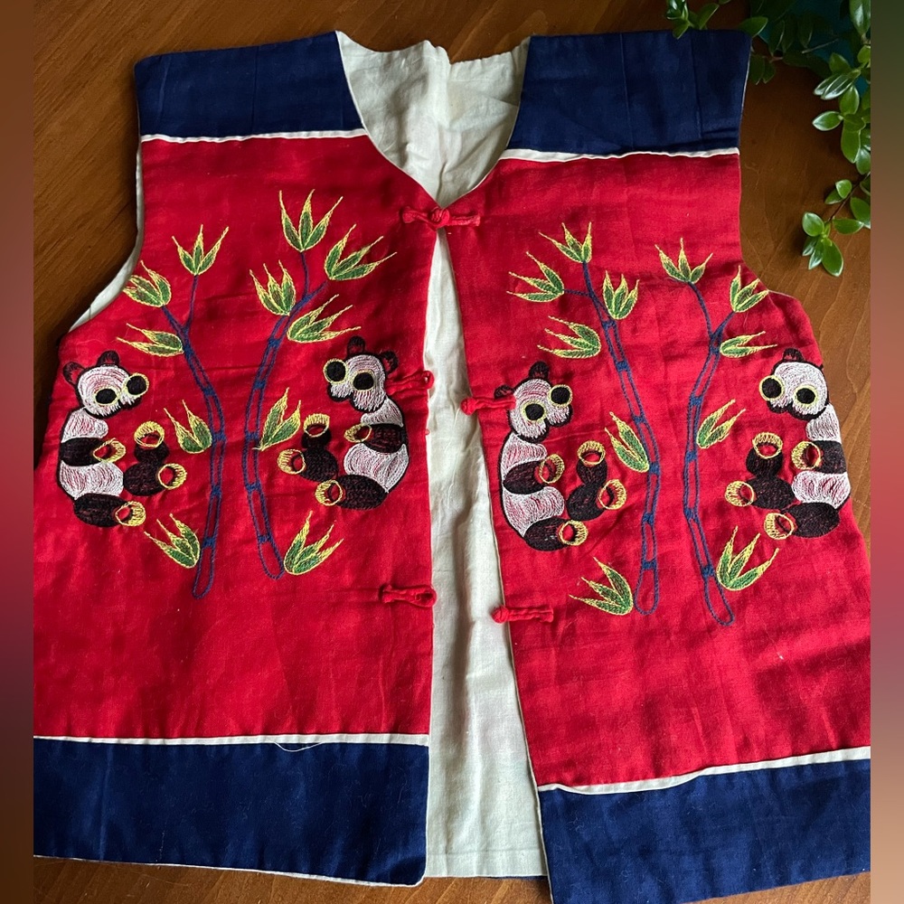 Vintage Chinese Children's' Youth Embroidered Panda Dragon Vest - Unisex